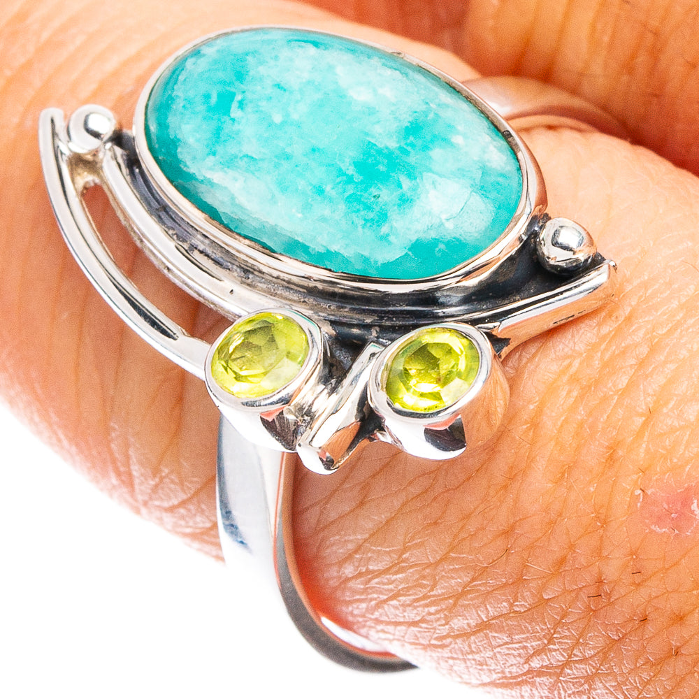 Premium Amazonite, Peridot Ring Size 9 (925 Sterling Silver) R8028