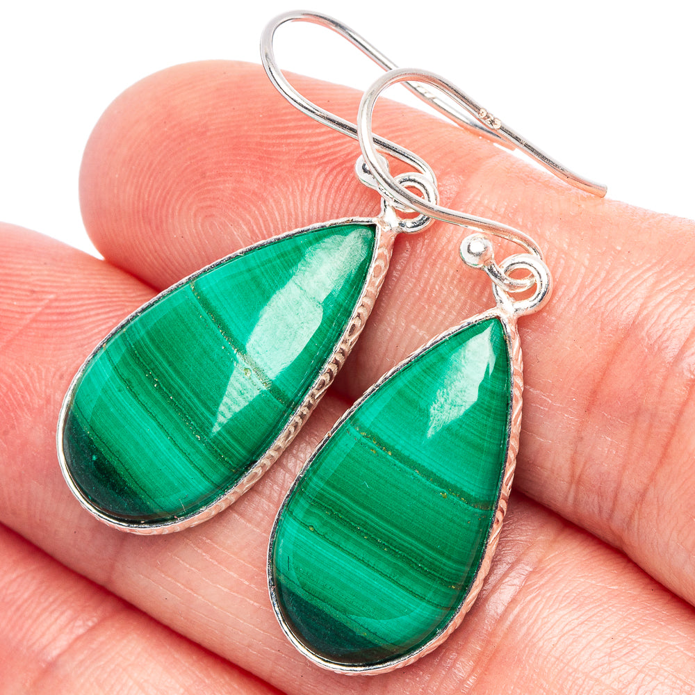 Malachite Earrings 1 1/2" (925 Sterling Silver) E1761