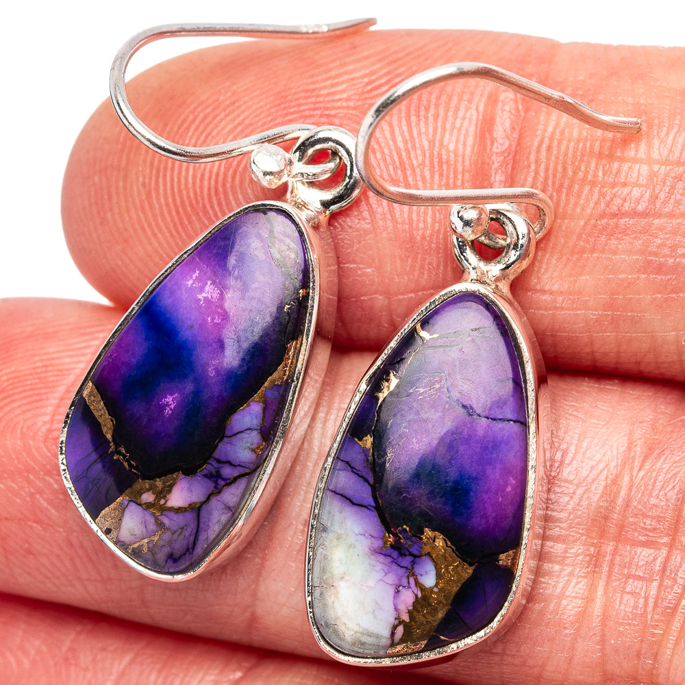 Purple Dahlia Mohave Turquoise Earrings 1 3/8" (.925 Sterling Silver)