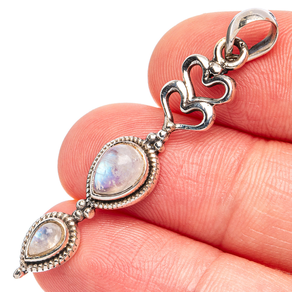 Dainty Rainbow Moonstone Heart Pendant 1 3/4" (925 Sterling Silver) P45264
