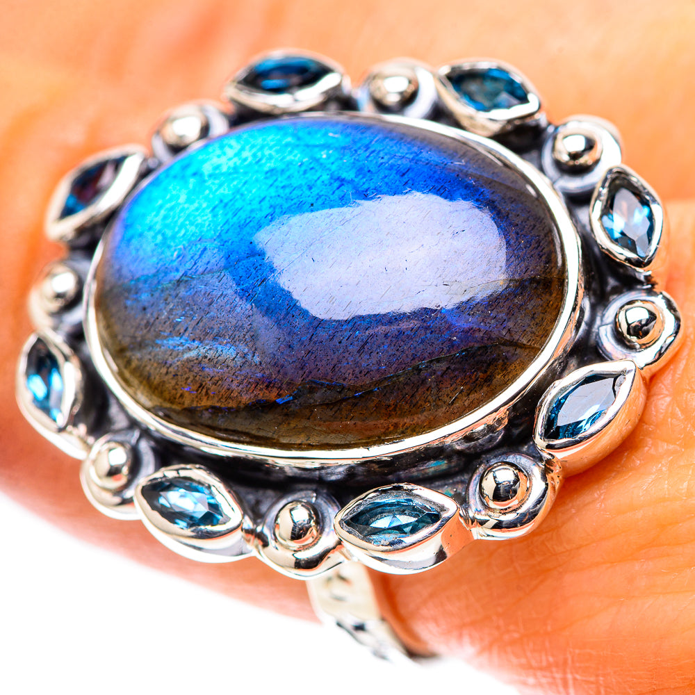 Signature Labradorite, Blue Topaz Ring Size 8 (925 Sterling Silver) RING138258
