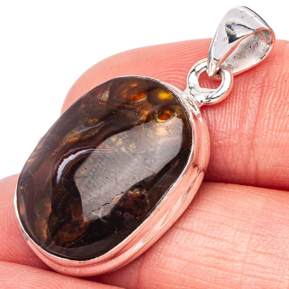 Rare Mexican Fire Agate Pendant 1 1/4" (925 Sterling Silver) P41045