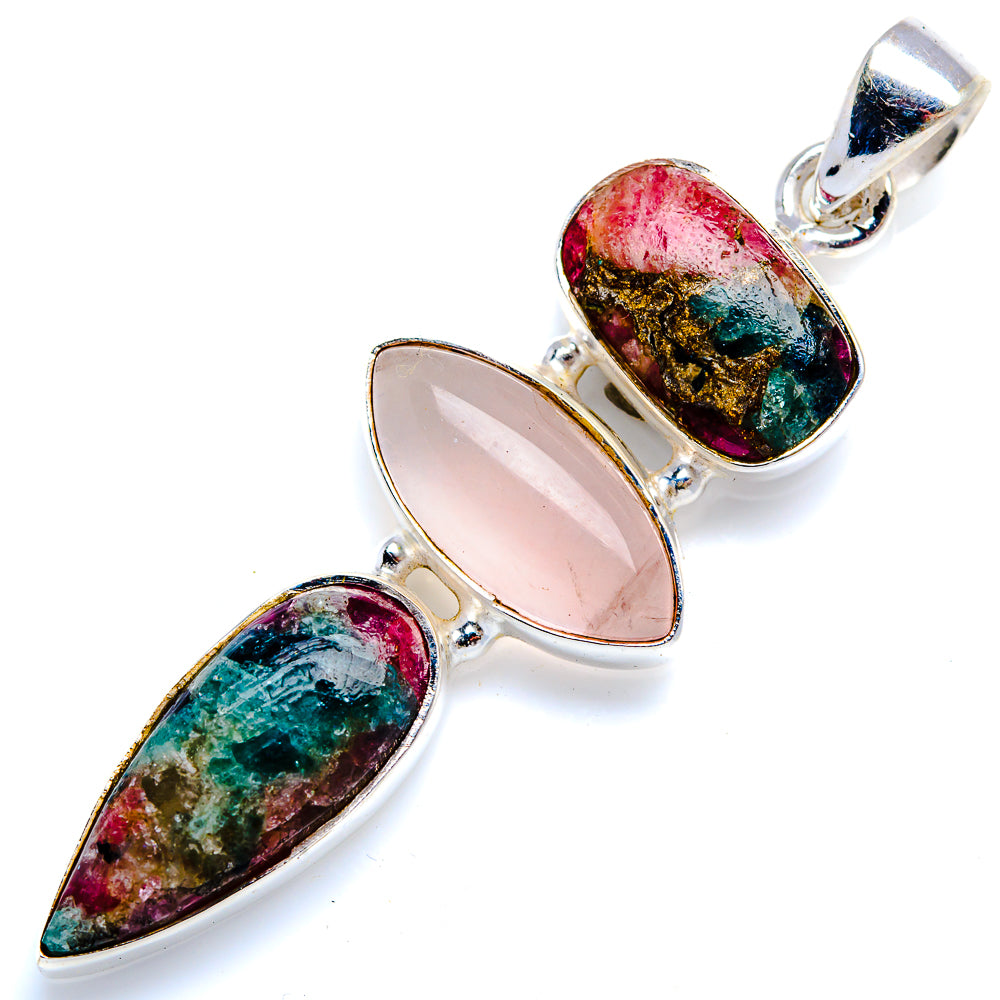 Natural Tourmaline, Rose Quartz 925 Sterling Silver Pendant 2 1/4" (925 Sterling Silver) PD38426