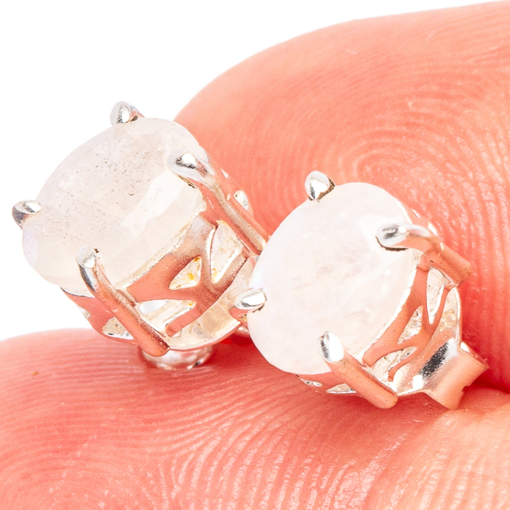 Rainbow Moonstone Earrings 1/4" (925 Sterling Silver) E2604
