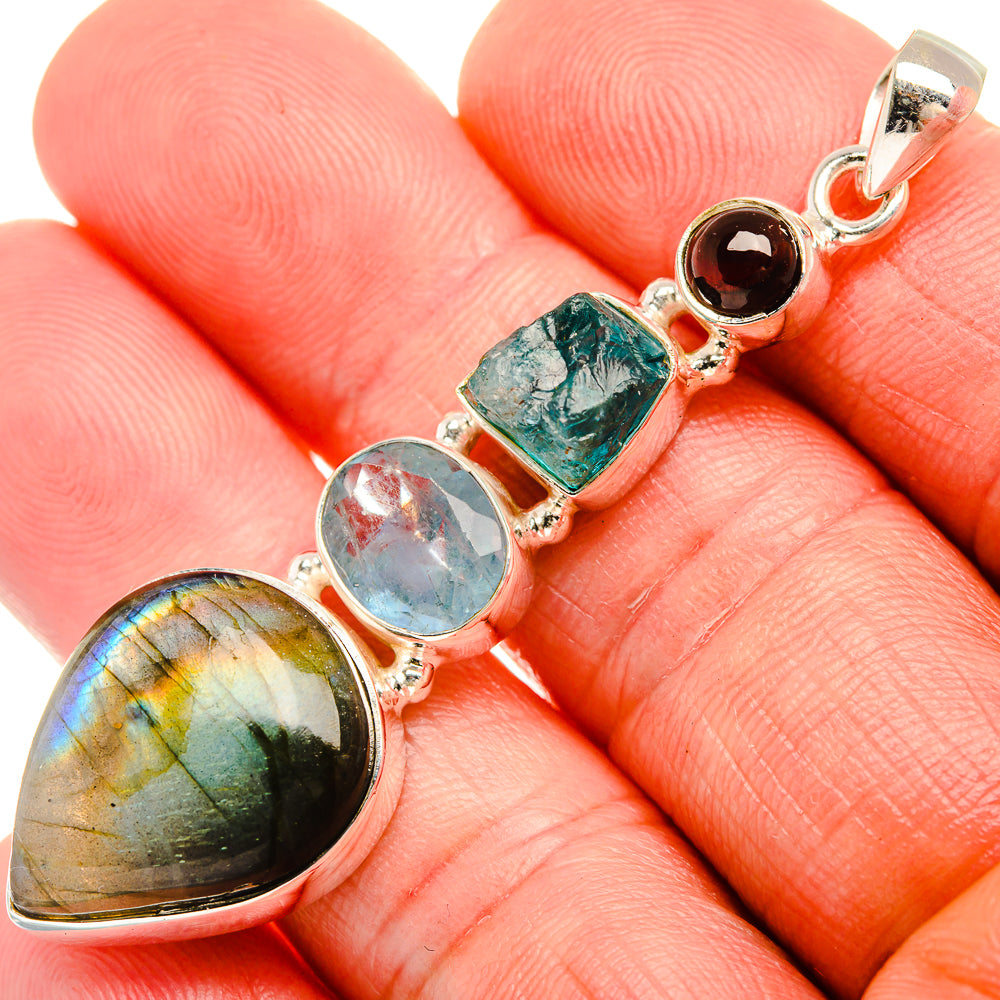 Labradorite, Apatite, Garnet 925 Sterling Silver Pendant 2 1/2" (925 Sterling Silver) PD38348