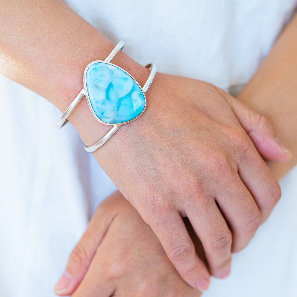 Larimar 925 Sterling Silver Cuff Bracelet Adjustable