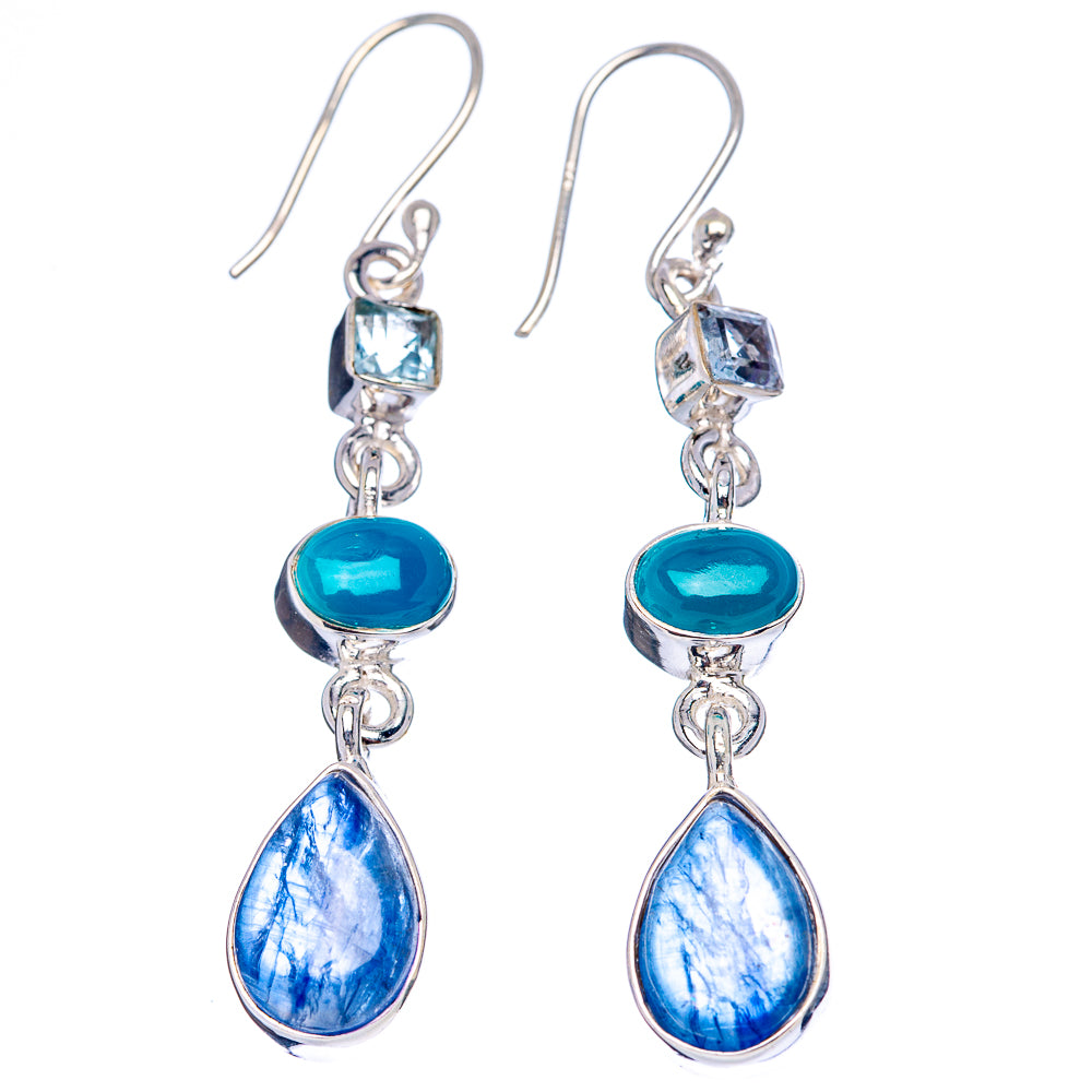 Premium Kyanite, Turquoise, Blue Topaz Earrings 1 7/8" (.925 Sterling Silver)