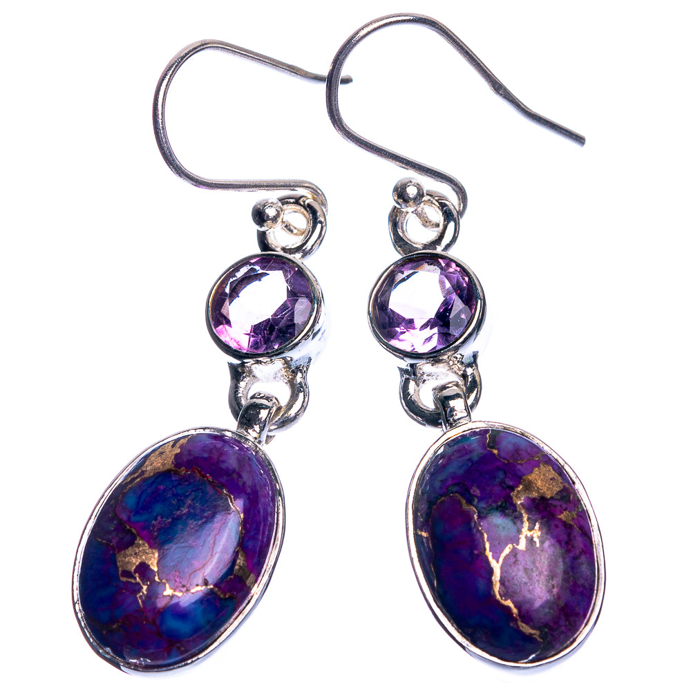 Purple Copper Composite Turquoise, Amethyst 925 Sterling Silver Earrings 1 5/8"