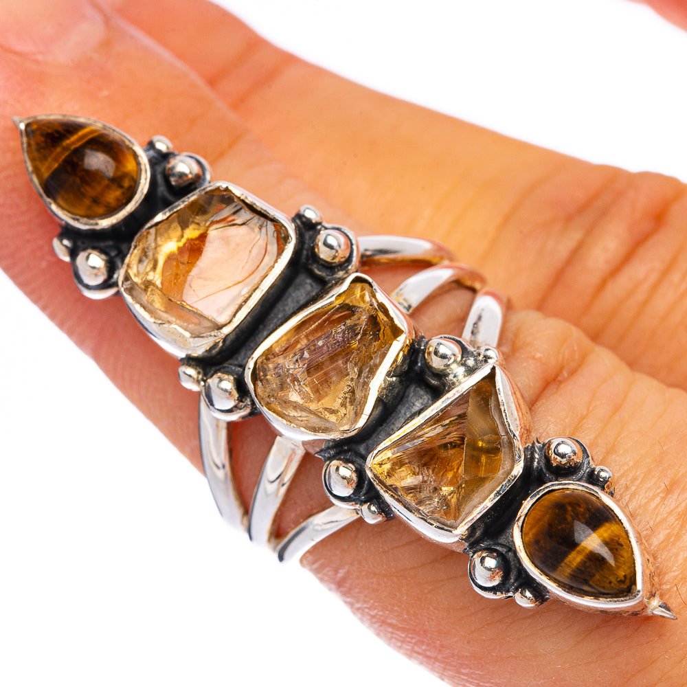 Large Rough Citrine, Tiger Eye Ring Size 6.25 (925 Sterling Silver) R145314