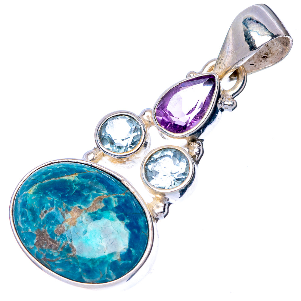 Rare Kingman Turquoise, Amethyst, Blue Topaz Pendant 1 1/2" (925 Sterling Silver) P41099