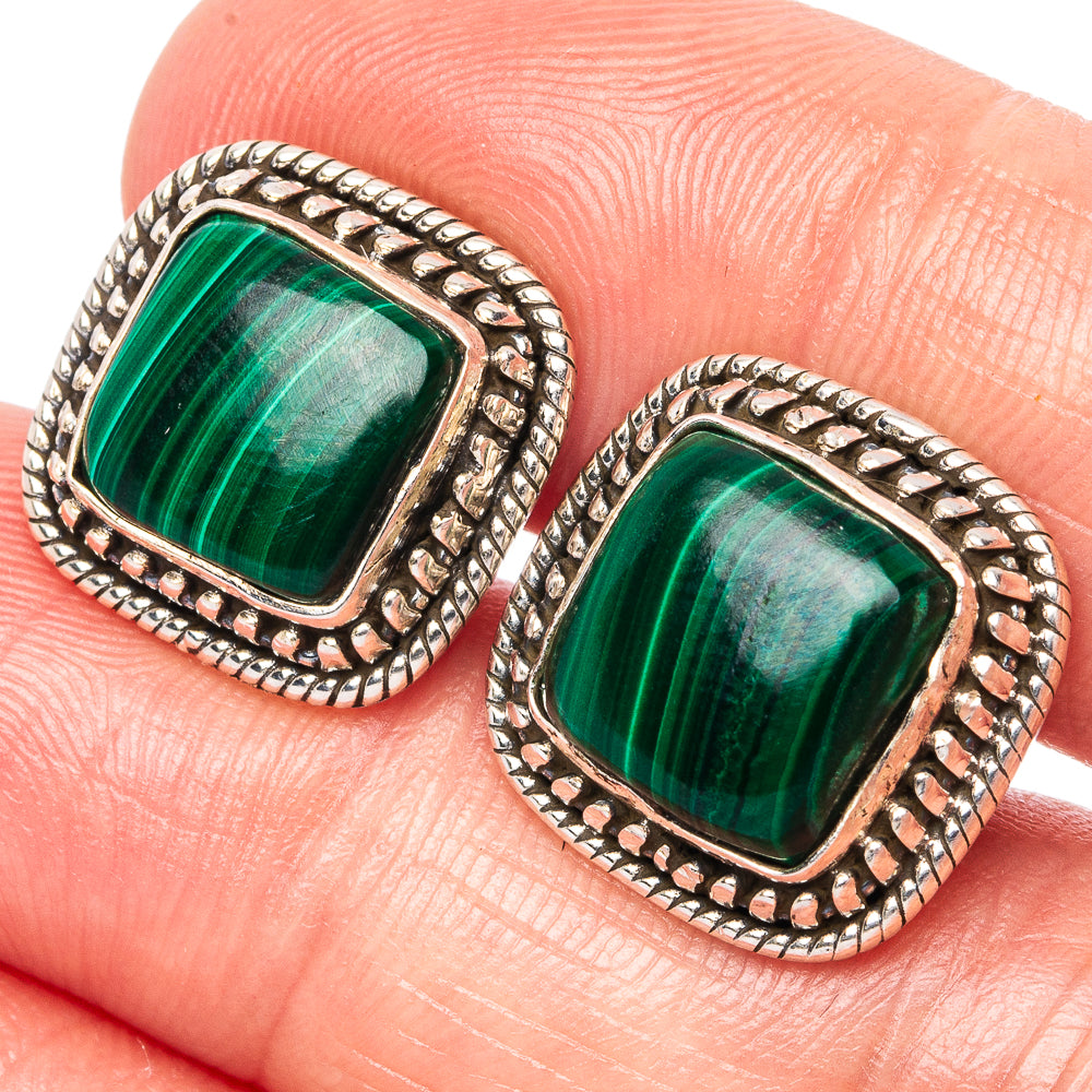 Malachite Earrings 5/8" (925 Sterling Silver) E1530