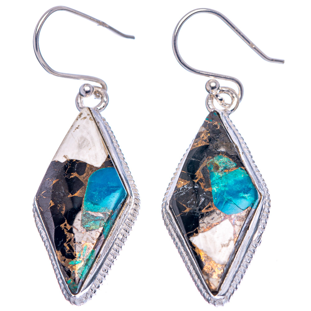 Black Onyx In Chrysocolla Earrings 1 5/8" (.925 Sterling Silver)