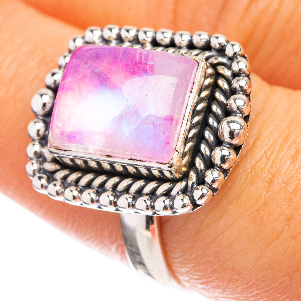 Pink Moonstone Ring Size 7.75 (925 Sterling Silver) R142658