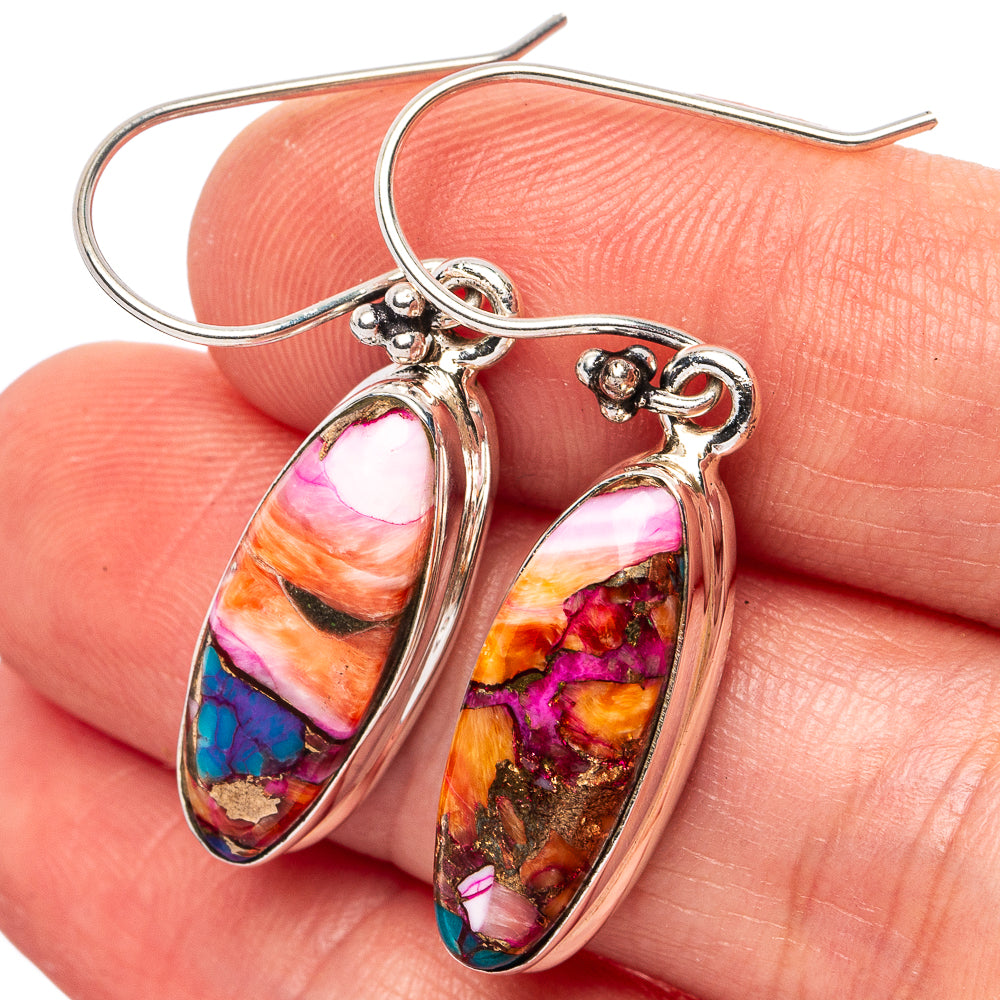 Pink Dahlia Mohave Turquoise Earrings 1 1/2" (.925 Sterling Silver)