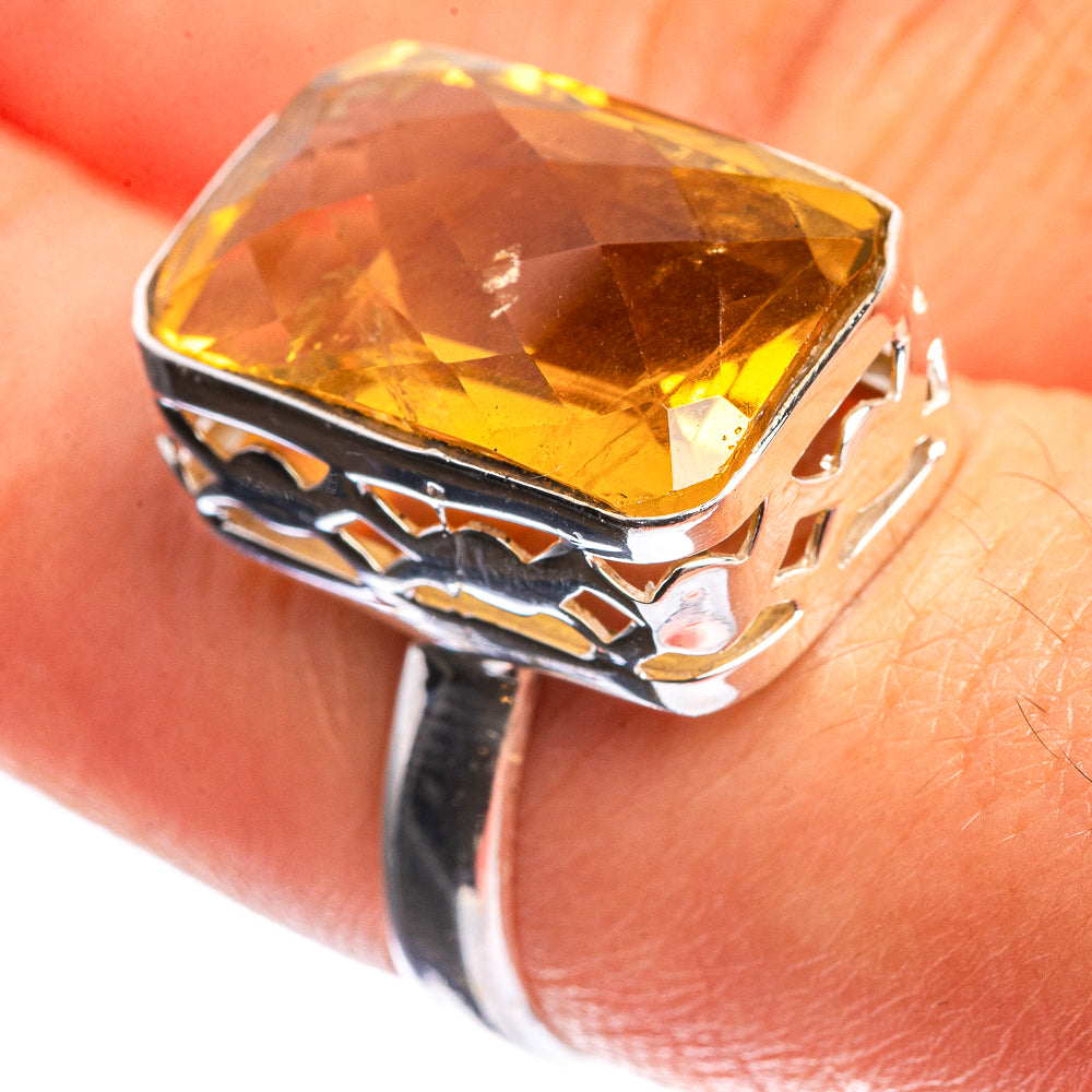 Faceted Citrine 925 Sterling Silver Ring Size 7.25