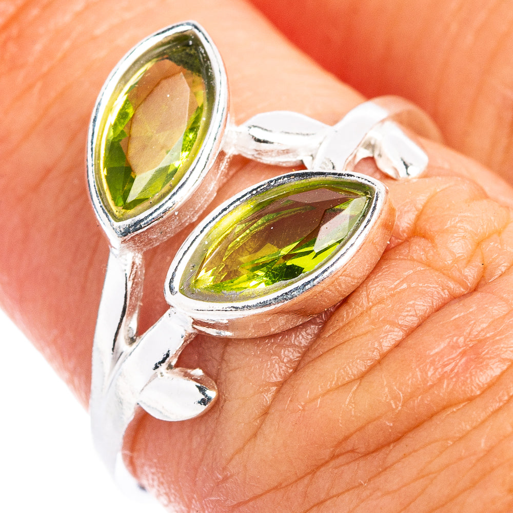 Peridot Leaf Dainty Ring Size 6 (.925 Sterling Silver)