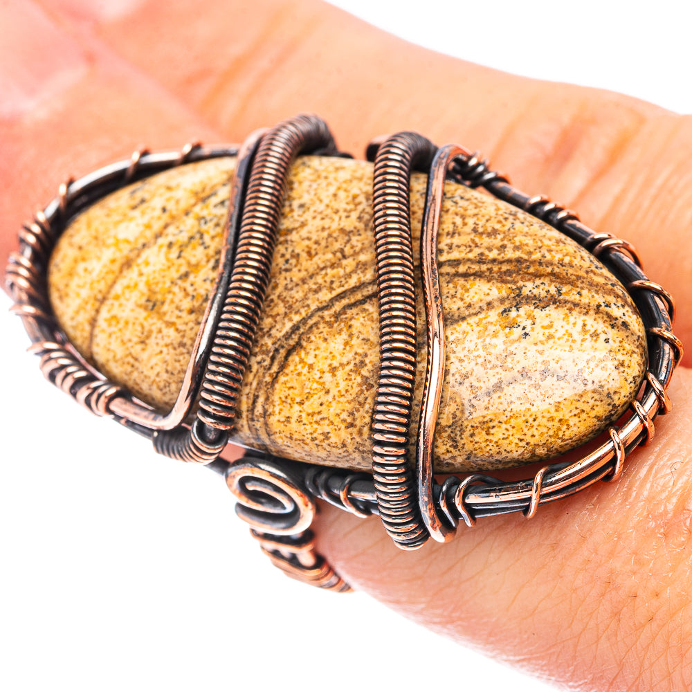 Picture Jasper Wire Wrap Ring Size 6.5 (Oxidized Copper)