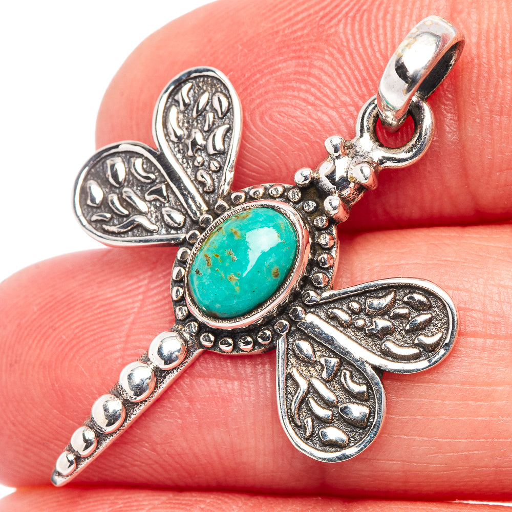 Mohave Turquoise Dragonfly Pendant 1 3/8" (.925 Sterling Silver)