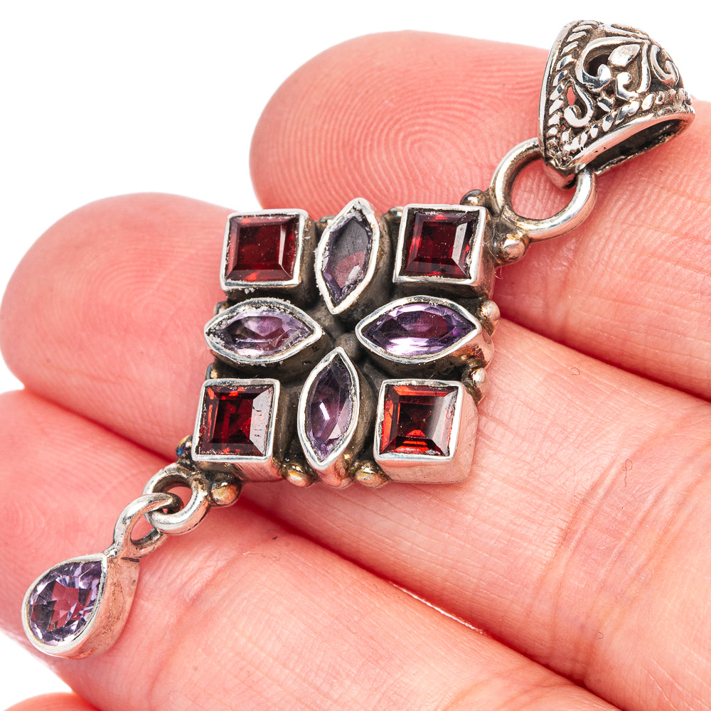 Garnet, Amethyst Pendant 1 7/8" (925 Sterling Silver) P40058