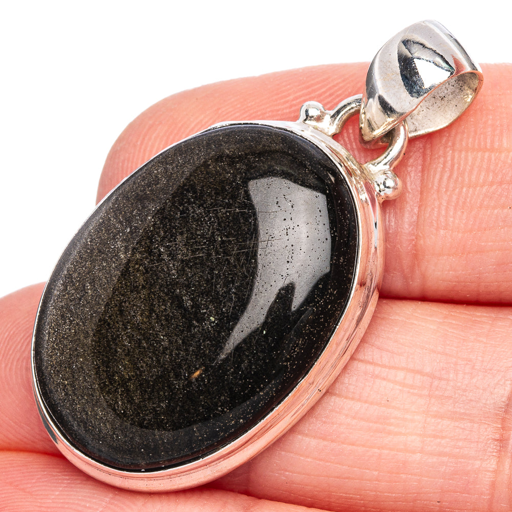 Gold Sheen Obsidian Pendant 1 1/2" (925 Sterling Silver) P40353