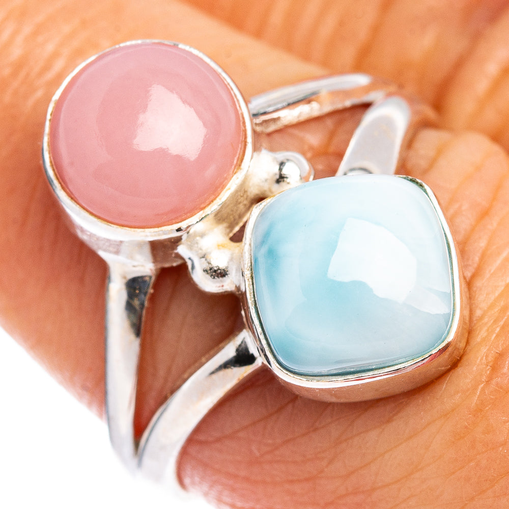 Rare Larimar, Pink Opal Ring Size 7.5 (.925 Sterling Silver)