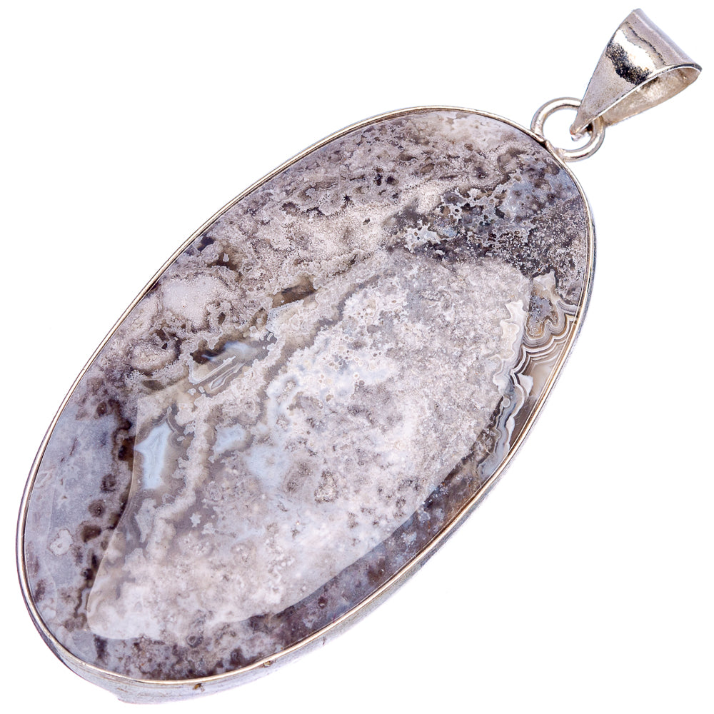 Laguna Lace Agate Pendant 2 3/8" (Silver Plated)