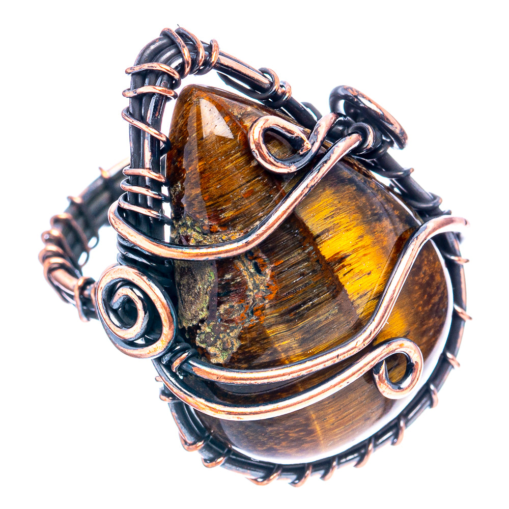 Tiger's Eye Wire Wrap Ring Size 4.5 (Oxidized Copper)
