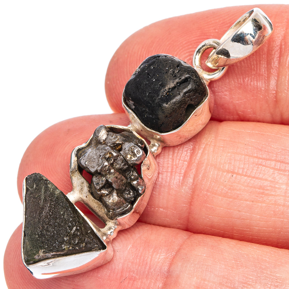 Rare Czech Moldavite, Pyrite, Tektite Pendant 1 5/8" (925 Sterling Silver) P40393