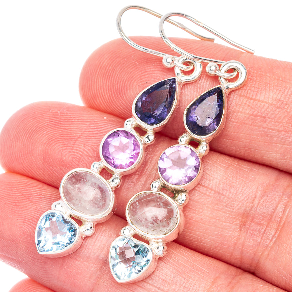 Rainbow Moonstone, Amethyst, Tanzanite, Blue Topaz Earrings 2" (925 Sterling Silver) E433050