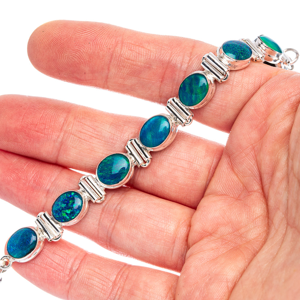 Rare Doublet Opal Bracelets 6 1/4 To 7 3/8" (925 Sterling Silver) B90358