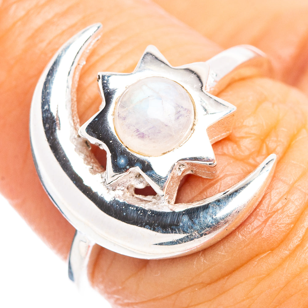 Rainbow Moonstone Sun Moon Dainty Ring Size 6.75 (.925 Sterling Silver)
