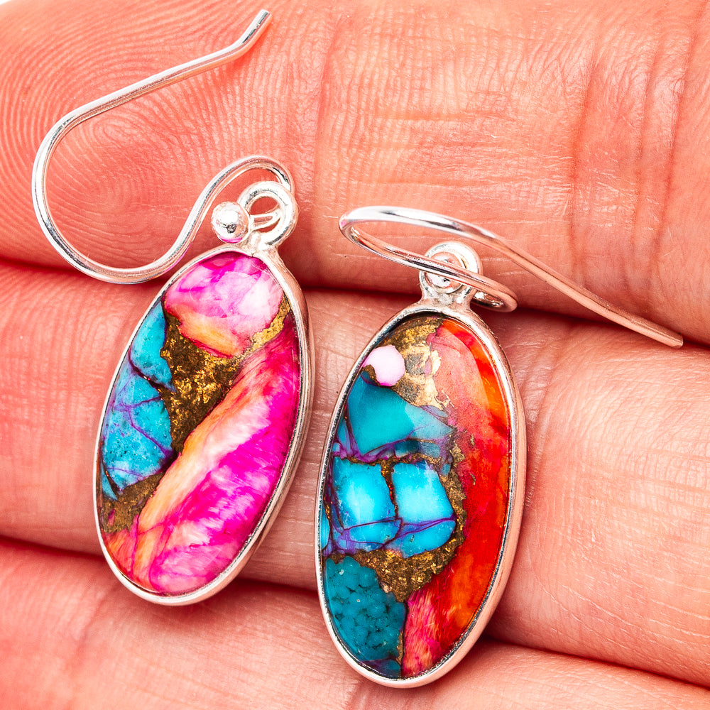 Pink Dahlia Mohave Turquoise Earrings 1 3/8" (.925 Sterling Silver)
