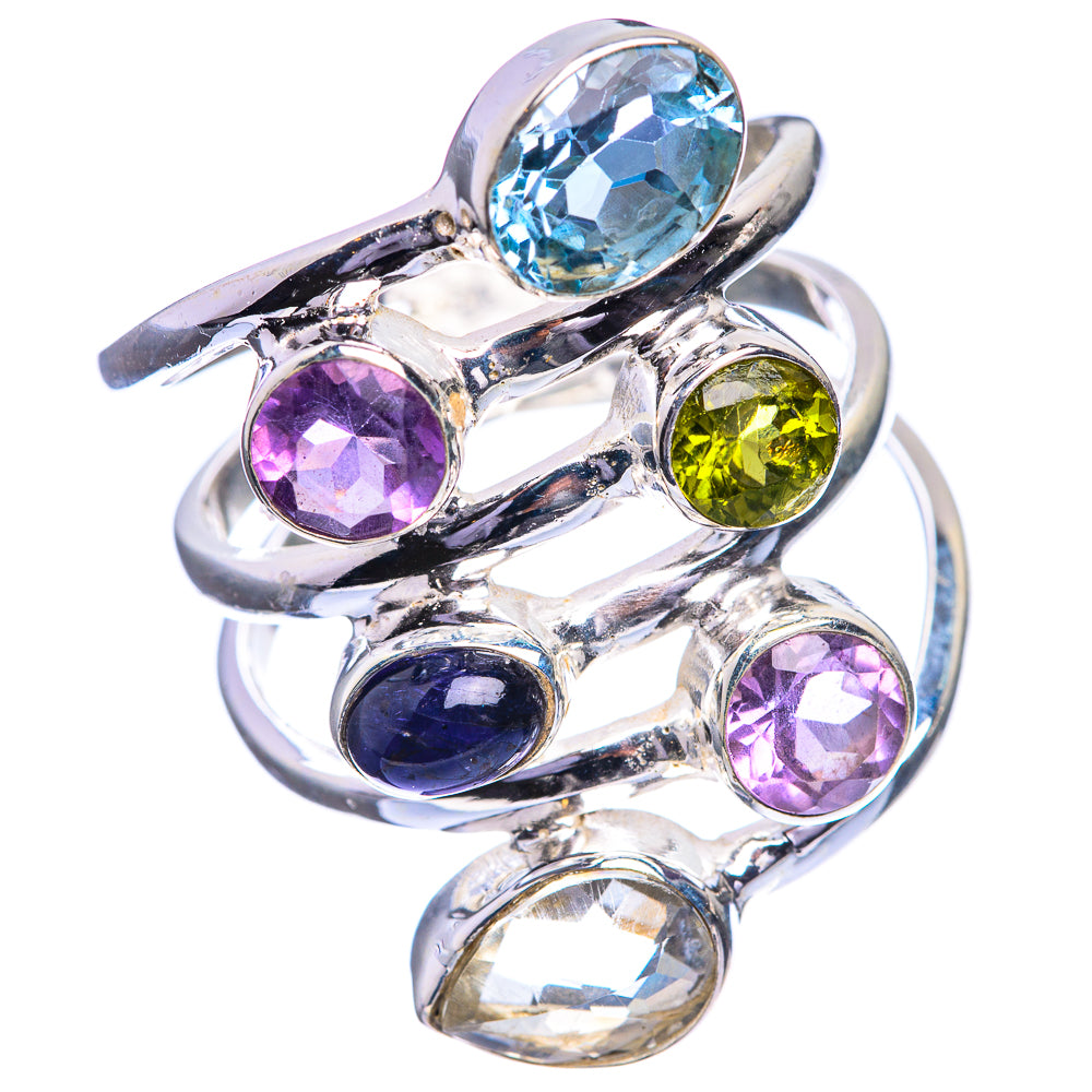 Large Blue Topaz, Amethyst, Peridot, Black Onyx, White Quartz Ring Size 9 (925 Sterling Silver) R143191