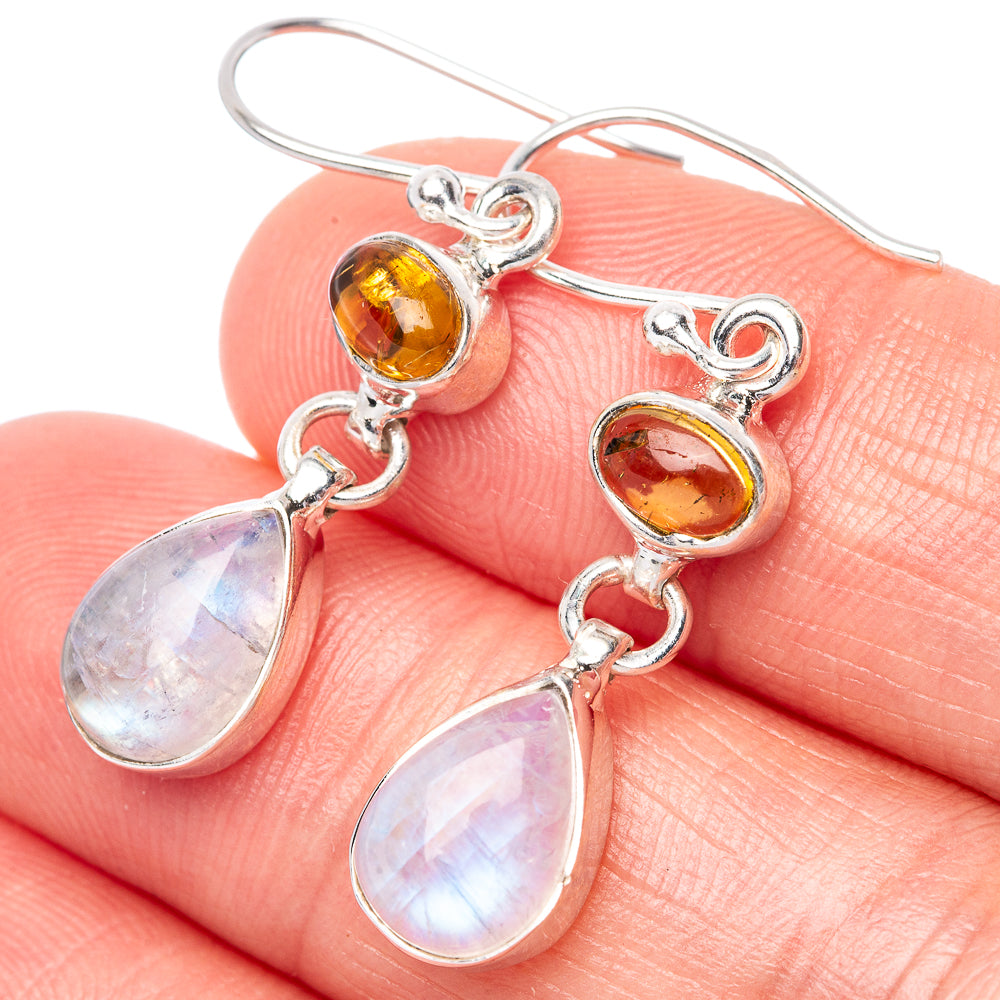 Rainbow Moonstone, Citrine 925 Sterling Silver Earrings 1 3/8" (925 Sterling Silver) E1428