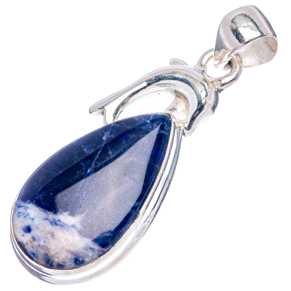 Sodalite Dolphin Pendant 1 5/8" (.925 Sterling Silver)