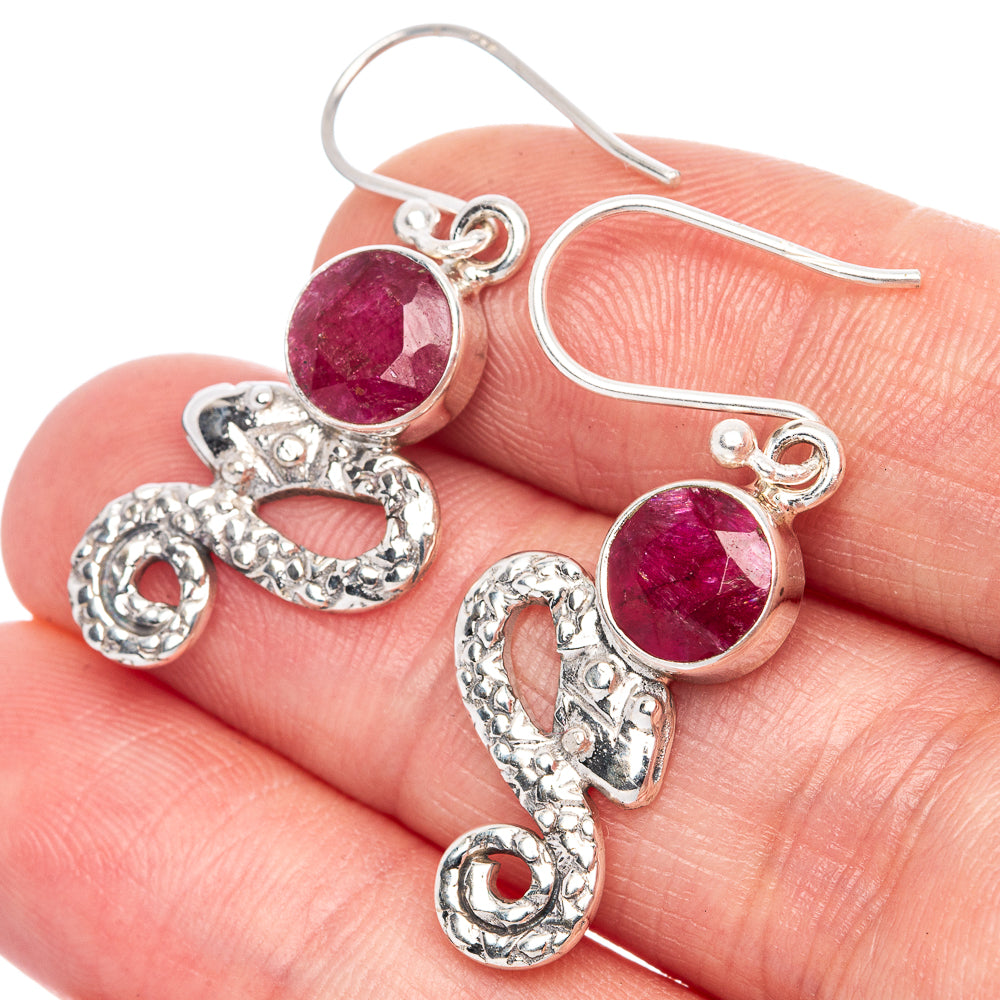 Value Red Sillimanite Snake Earrings 1 3/8" (925 Sterling Silver) E1311