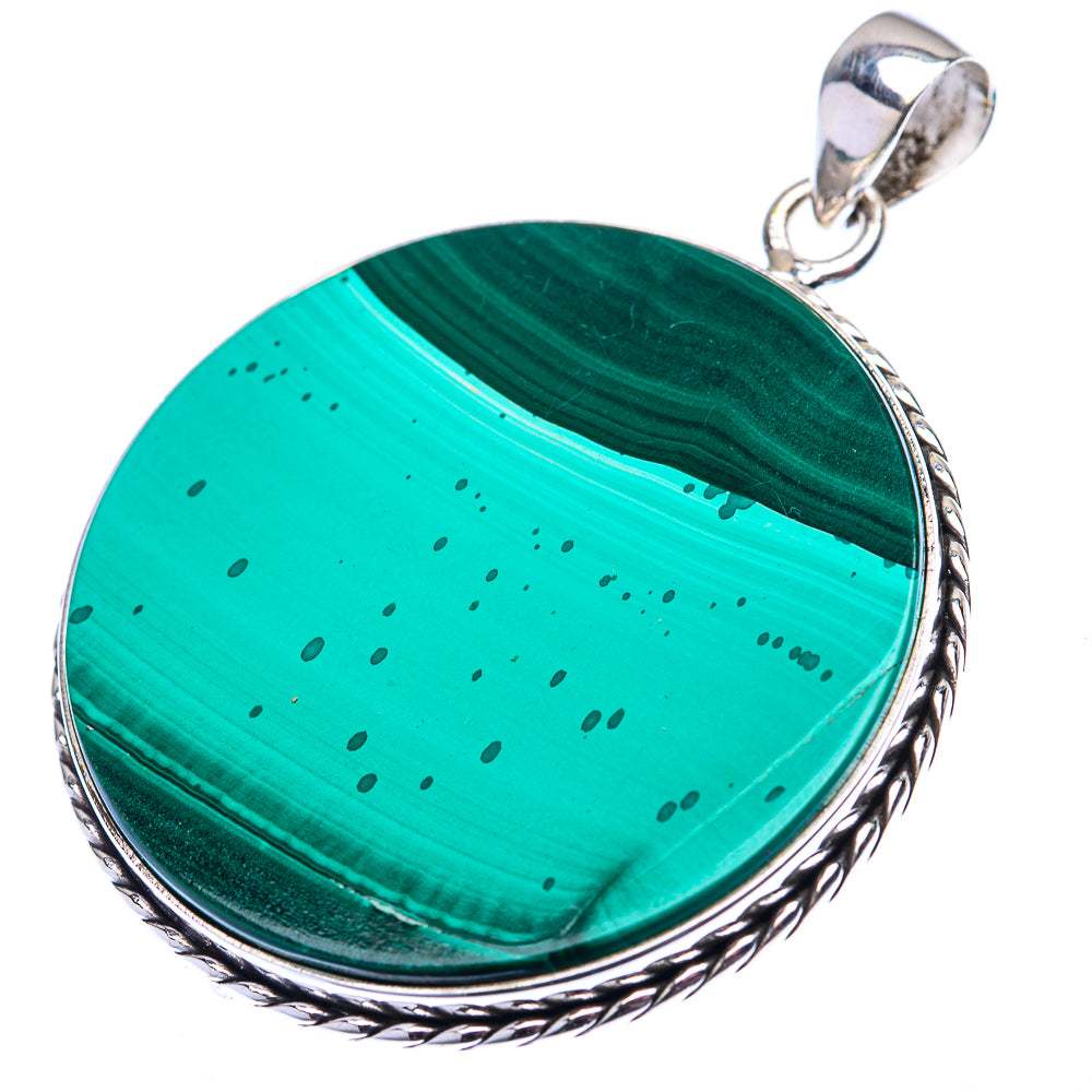 Malachite Coin Pendant 2" (925 Sterling Silver) PD38558