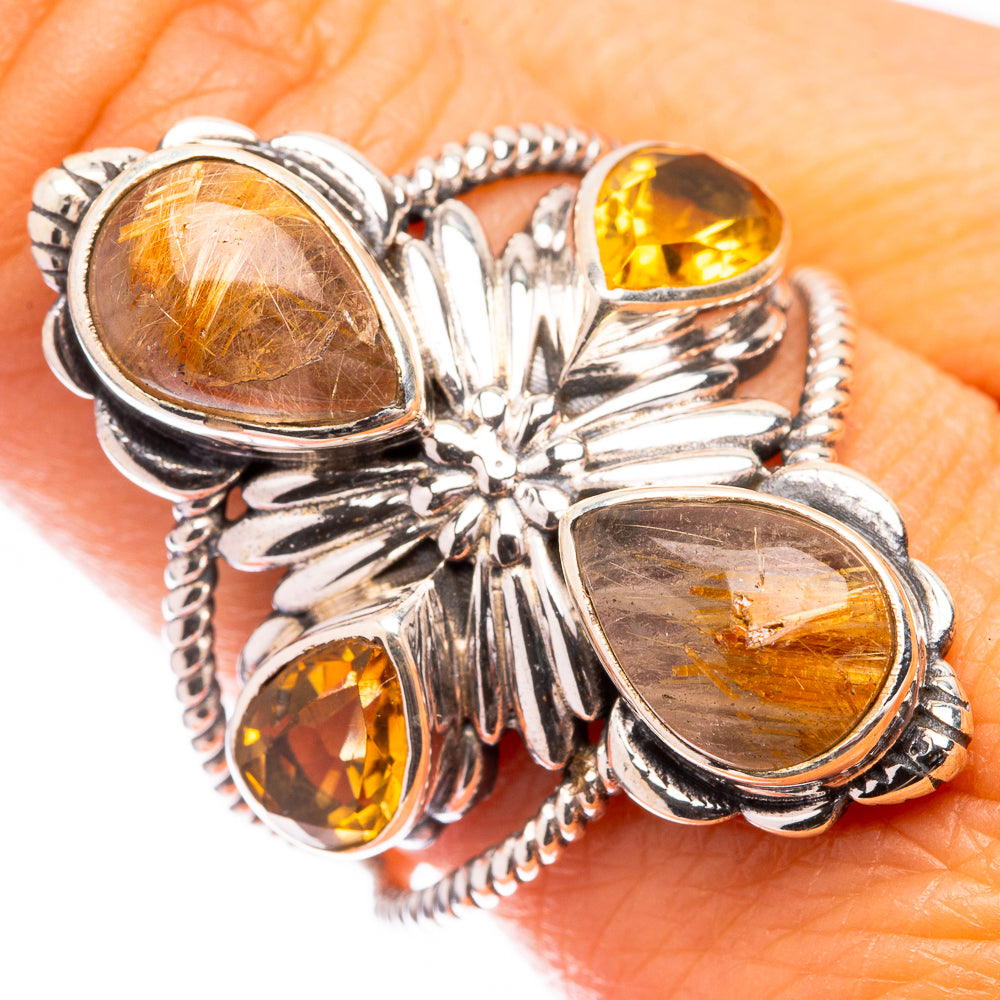 Large Rutilated Quartz, Citrine Ring Size 9 (925 Sterling Silver) R141678