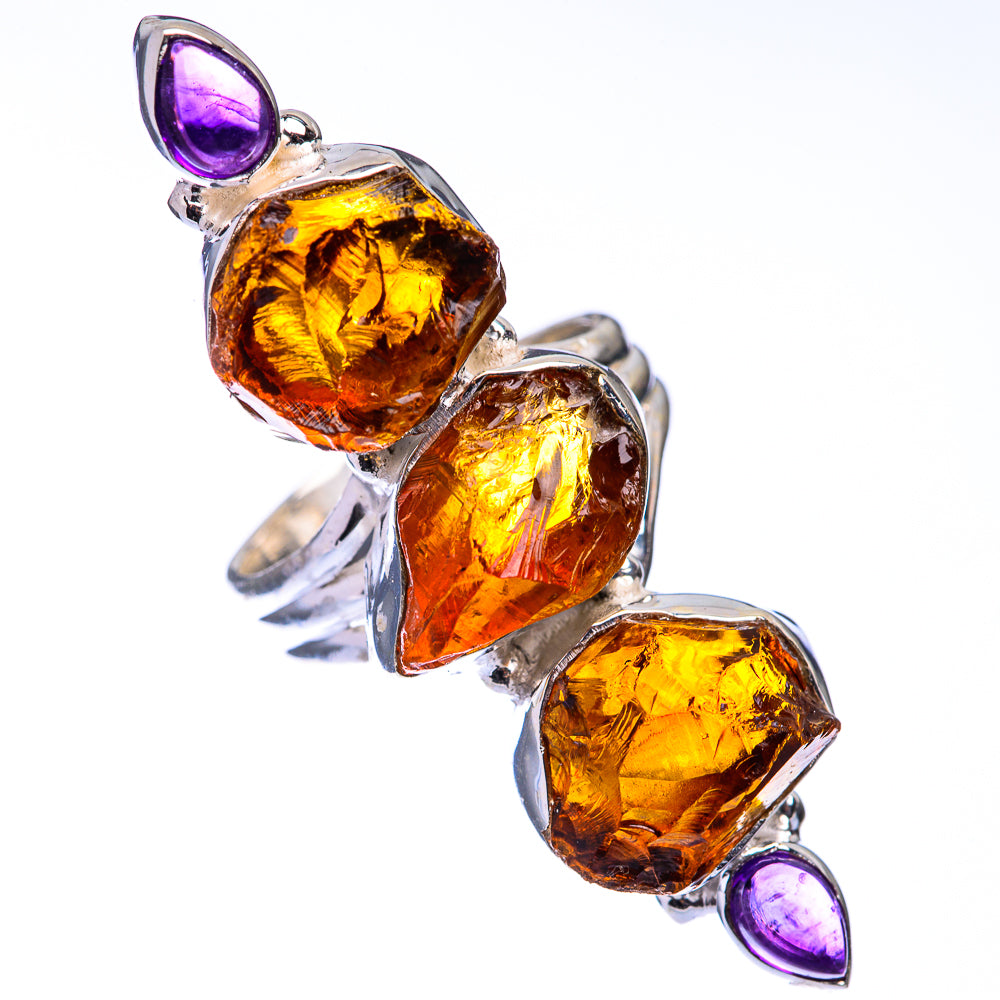 Large Raw Citrine, Amethyst Ring Size 6.5 (925 Sterling Silver) R141164