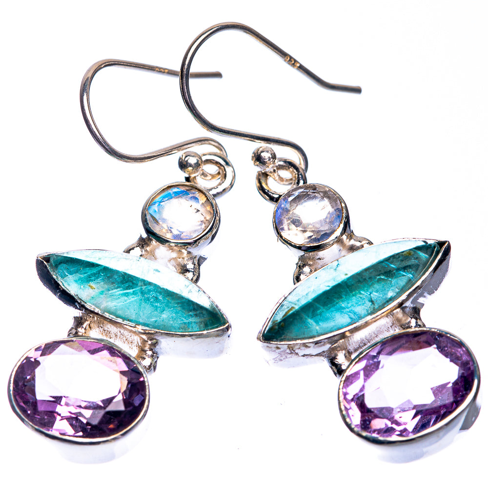Amethyst, Aquamarine, Rainbow Moonstone Earrings 1 5/8" (925 Sterling Silver) E432713