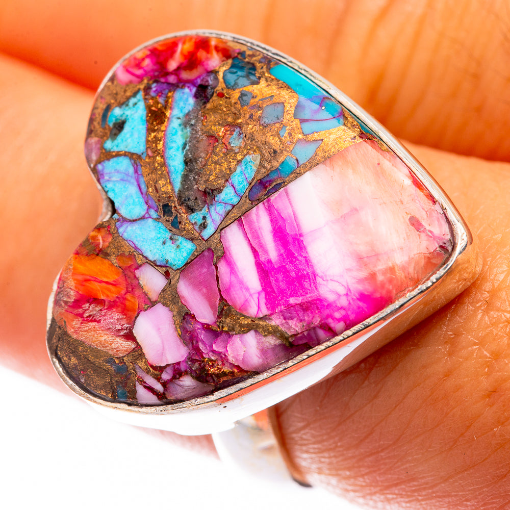Kingman Pink Dahlia Turquoise Ring Size 7.75 (925 Sterling Silver) R141095