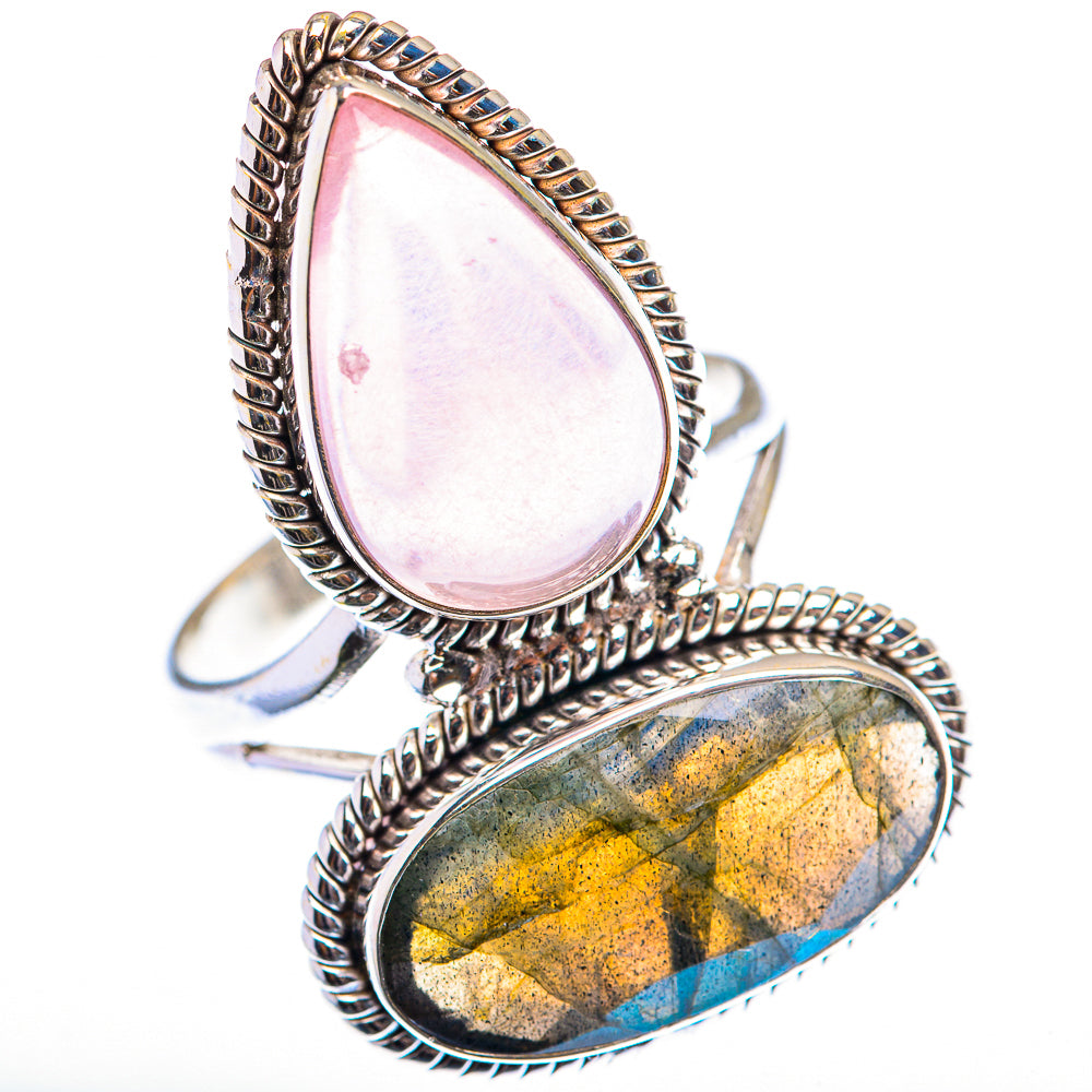 Large Rose Quartz, Labradorite Ring Size 12 (925 Sterling Silver) RING140037