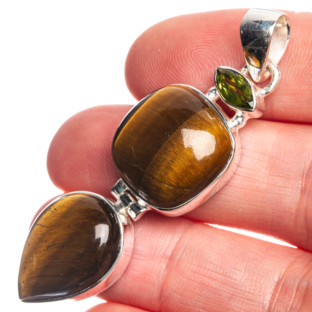 Tiger Eye, Peridot 925 Sterling Silver Pendant 2 1/8"