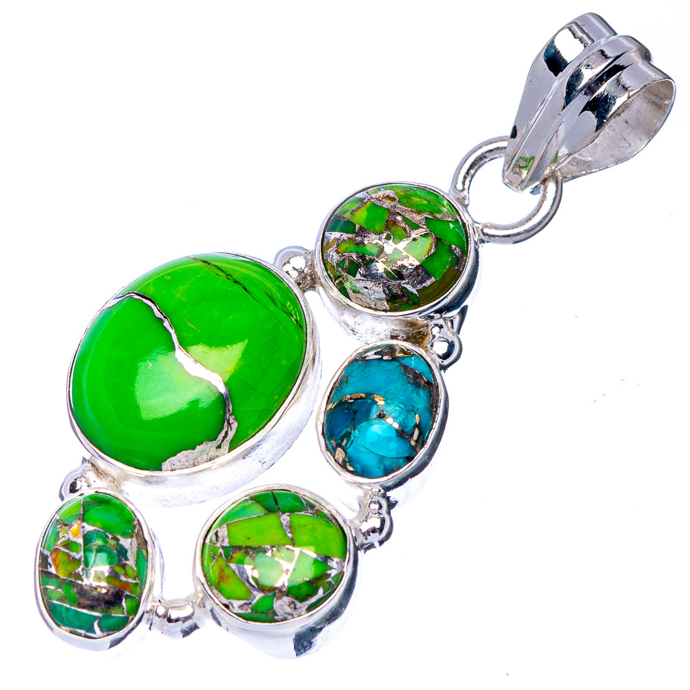 Green Blue Copper Composite Turquoise Pendant 1 1/2" (925 Sterling Silver) P41073