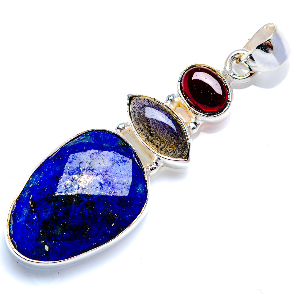 Lapis Lazuli, Labradorite, Garnet 925 Sterling Silver Pendant 2" (925 Sterling Silver) PD38395
