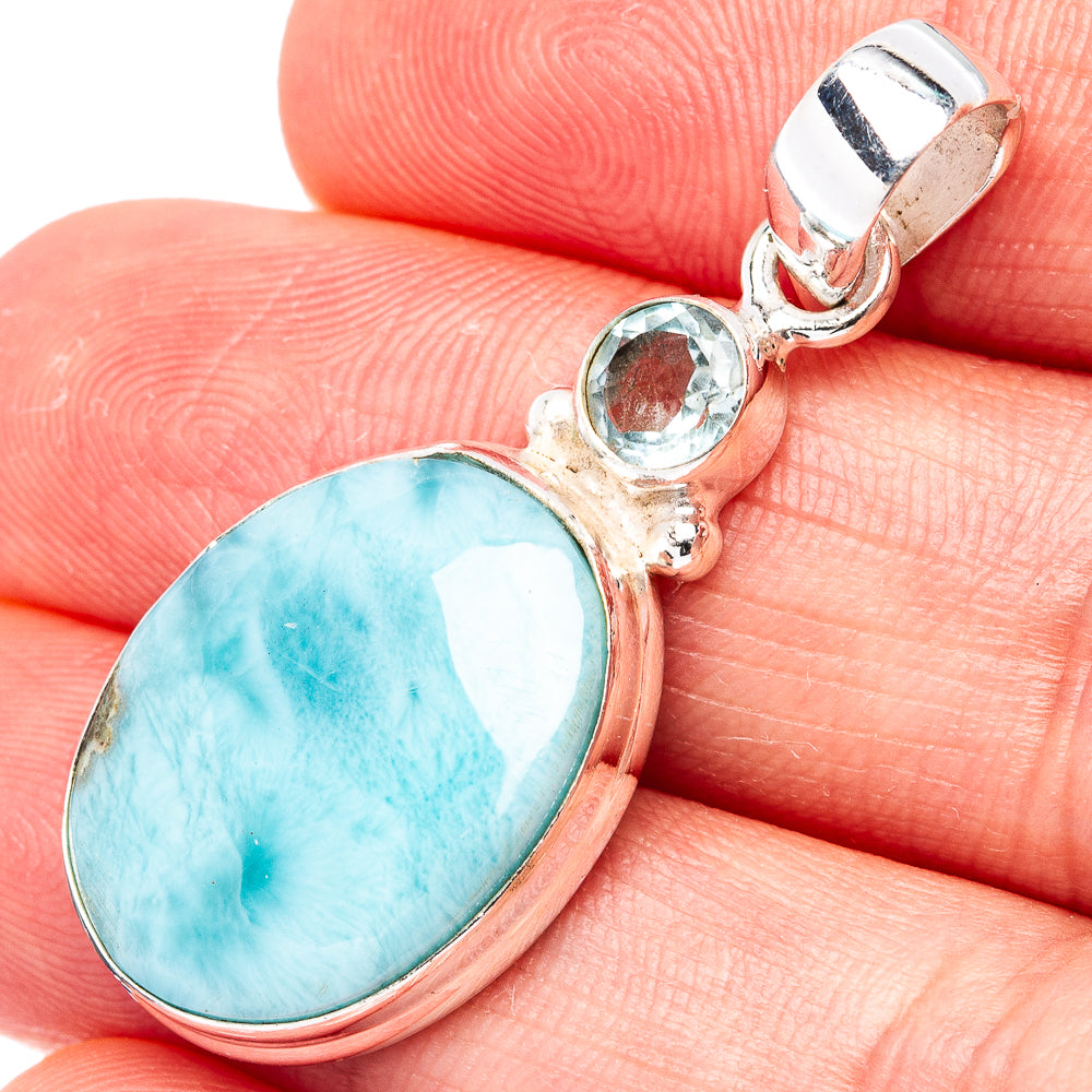Rare Larimar, Blue Topaz Pendant 1 5/8" (.925 Sterling Silver)