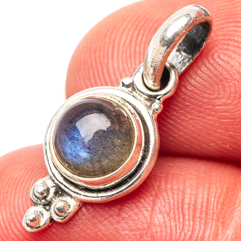 Dainty Labradorite Pendant 7/8" (.925 Sterling Silver)