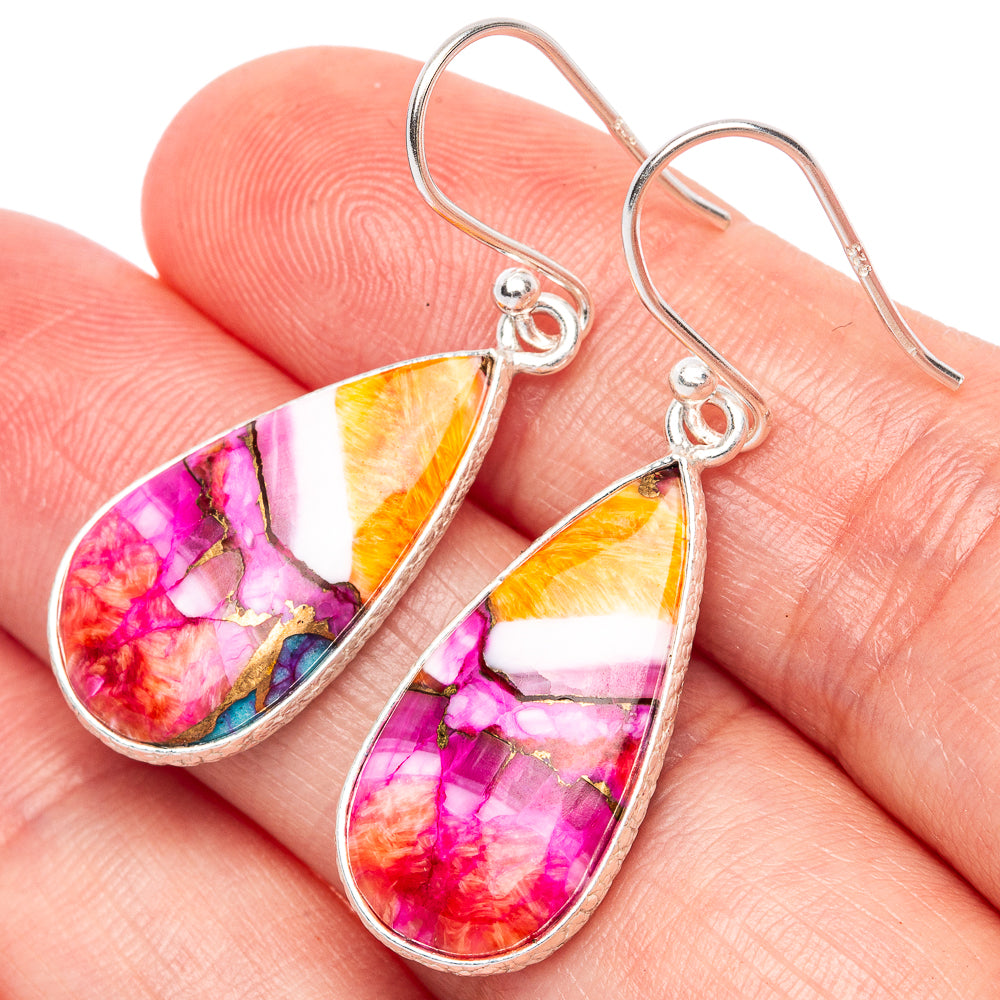 Kingman Pink Dahlia Turquoise Earrings 1 1/2" (925 Sterling Silver) E1287