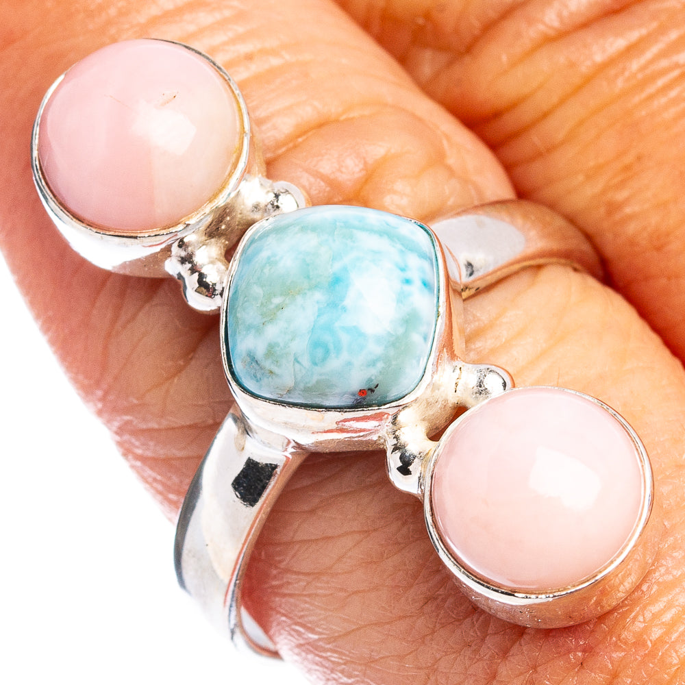 Rare Larimar, Pink Opal Ring Size 9 (.925 Sterling Silver)