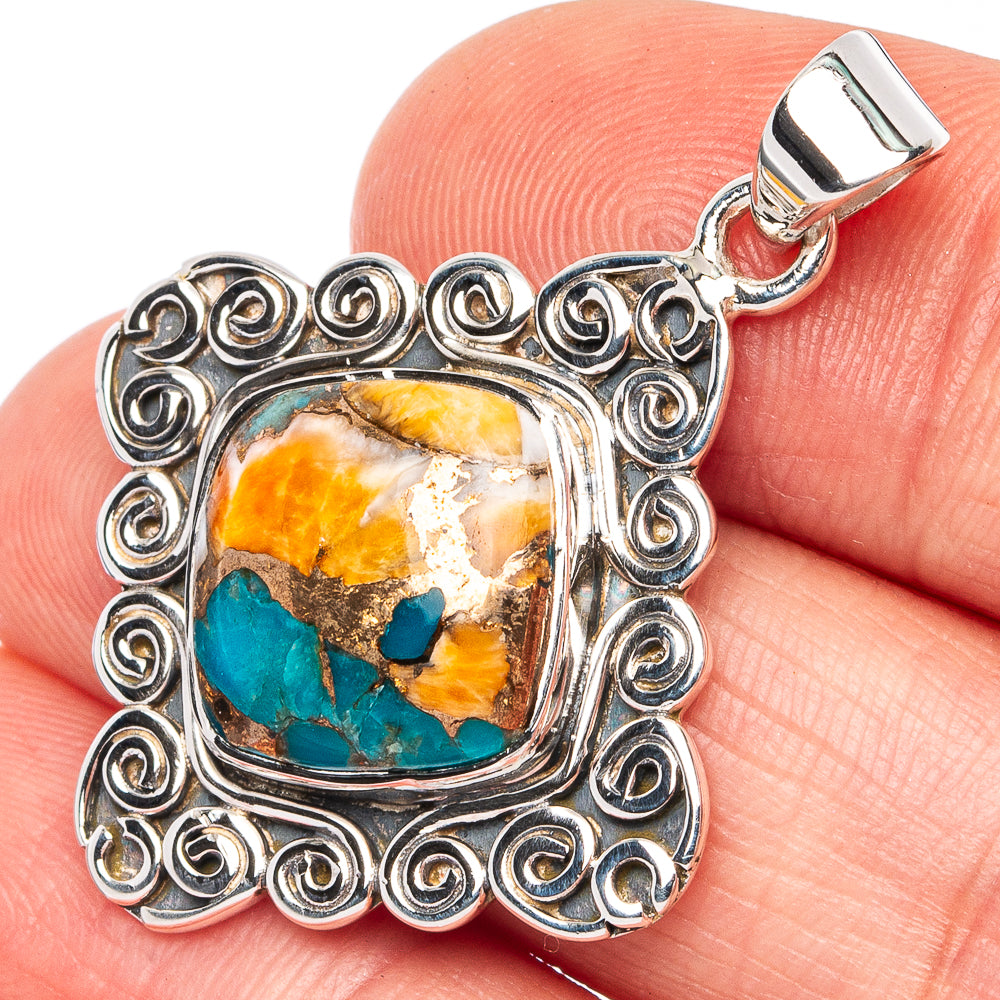 Premium Spiny Oyster Turquoise Pendant 1 3/8" (925 Sterling Silver) P45025